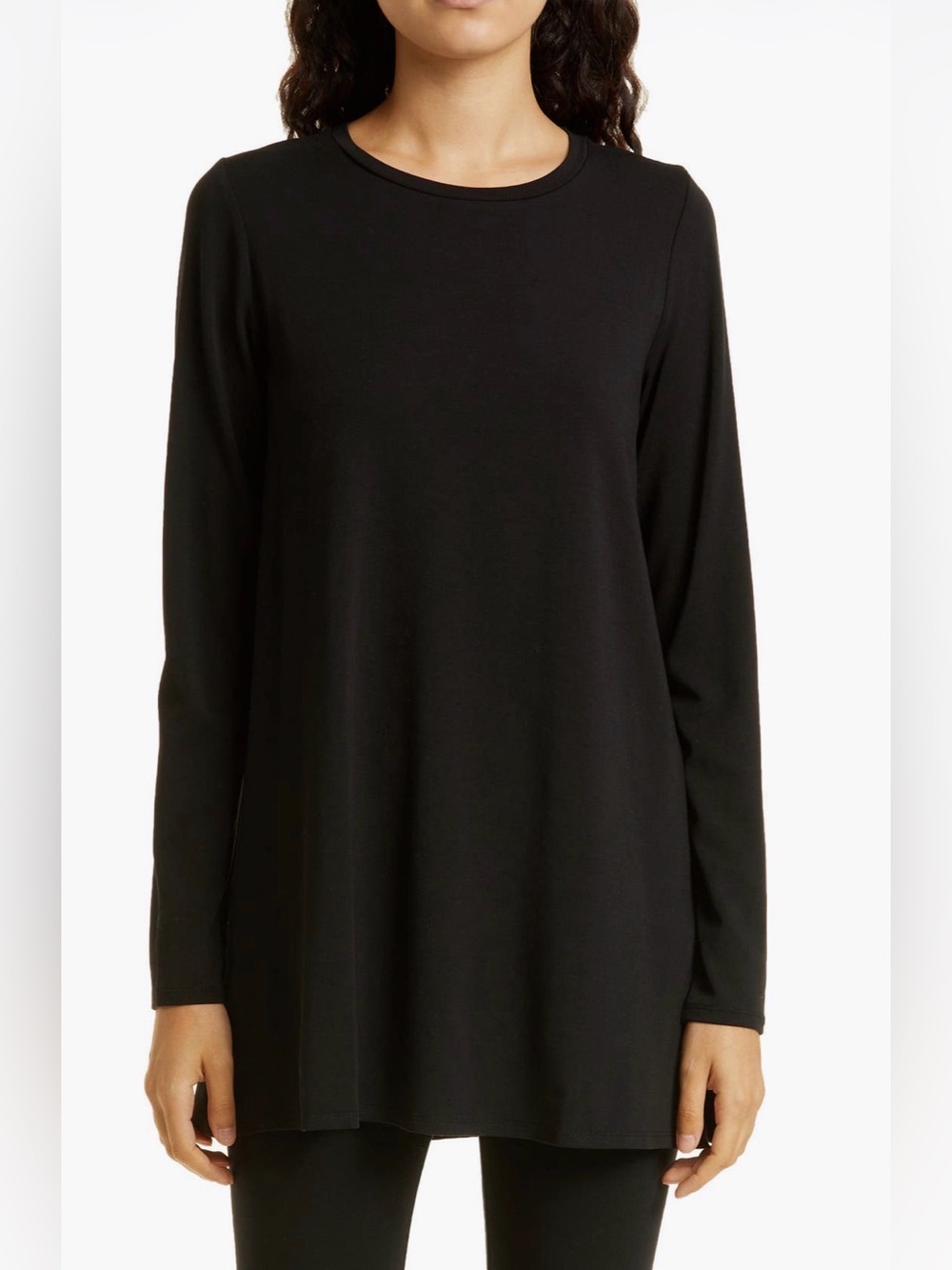 Eileen Fisher long-sleeve black jersey A-line tunic sz M